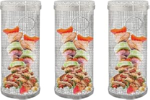 STORAFFY Cesta para barbacoa | Cestas para parrilla de barbacoa acero inoxidable | Accesorios para barbacoa Cesta para asar Estante malla | Cestas cilíndricas para asar a la parrilla verduras, pescado, carne
