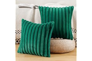 Madizz Juego de 2 Fundas de Almohada Decorativas Felpa Funda de cojín Suave a Rayas para la Carcasa de la Almohada del Dormitorio del sofá Verde 50 x 50 cm