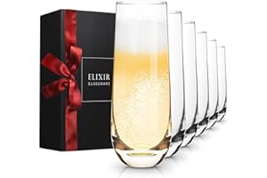 ELIXIR GLASSWARE Stemless Champagne Flutes - Crystal Glass Flutes, Hand Blown - Set of 6 Stemless Mimosa Glasses, Premium Crystal - Gift for Bridal Shower, Wedding, Bachelorette Party - 8oz, Clear