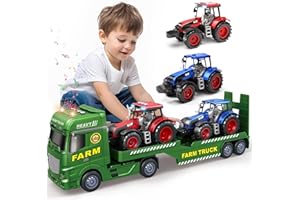 Tacobear Traktor Spielzeug mit Anhänger, Großer Bauernhof Traktor mit Licht und Sound Auto Transporter LKW Spielzeug Trecker Fahrzeuge Kinder Spielzeug ab 3 4 5 6 Jahre Junge Geschenk