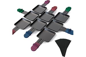 Yoassi 8Pcs Mini Sartenes de Raclette con Mango de Colores Sartenes de Raclette con Revestimiento Antiadherente para Parrilla Eléctrica Accesorios de Raclette Grill con 8 Palas para Queso Huevo Pollo