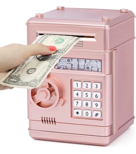 Thedttoy Spaarpot Elektronische Geldbank voor 3-10 Jaar Kinderen, Digitale Wachtwoord Spaarvarken Auto-scroll Geld Bank voor Munten en Bankbiljetten, Verjaardag Kinderdag Cadeau voor Meisjes (Roze