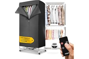 WINTEM Asciugabiancheria Asciugatrice ad Aria Rettangolare 1000W con Timer 4 Ore, Telo di Copertura e Telecomando, Multiuso come Stendibiancheria Elettrico e Armadio Portatile fino a 15-20KG di Bucato