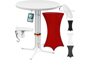 Casaria® Table Haute Pliable Blanche avec Housse Bordeaux-Rouge Mange Debout 110 cm Bar bistrot Jardin 2 Crochets Inclus