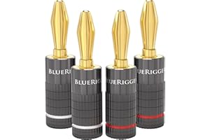 BlueRigger Banana Plugs 2 Pairs / 4 pcs (Closed Dual Screw) - 2 Pack Gold Plated Speaker Plugs Connector for Speaker Wire, Amplifier, Receiver, Banana Wall Plate, Home Theater