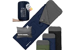 MONTARAY Deckenschlafsack 3-4 Jahreszeiten, Schlafsack outdoor für camping mit Kissen, Sleeping bag kuschelig und warm, mit & ohne Kapuze, Schlafsäcke für Erwachsene, Sommerschlafsack