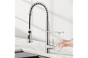 CREA 3 Vie Rubinetto Cucina con Spirale Molla e Doccetta estraibile per I Sistemi Osmosi Filtro L'acqua Potabile Acqua, 2 in 1 Miscelatore Monoleva Monocomando per Lavello, Acciaio Inox spazzolato