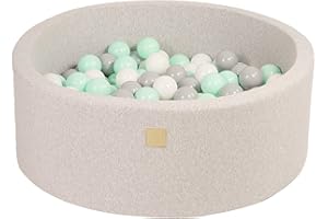 MEOWBABY Piscina di Palline 90x30cm/150 Palline ∅ 7CM Piscina di Palline Colorate per Bambini Tondo Fabbricato in EU Grigio Chiaro: Grigio/Bianco/Menta