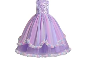 IDOPIP Enfants Filles sans Manches Dentelle Broderie Mariage Demoiselle d'honneur Princesse Couches Tulle Robes de fête soirée Bal Robe de Bal
