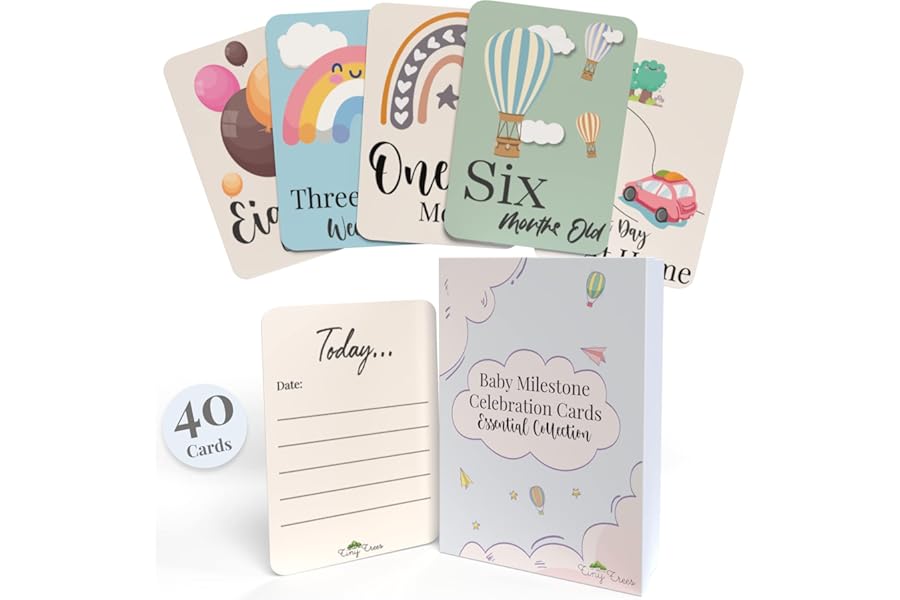 Tiny Trees® 40 Baby Milestone Cards in Gift Box - Baby Shower Gifts for Mum - New Baby Gift for Boy or Girl - Unisex Milestone Baby Cards for New Parents & Newborn Essentials, Pregnancy Keepsake