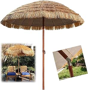 Outech 1,8 M Garten Sonnenschirm, Gro&szlig;e Terrassenschirm, Hawaiianischer Stroh Strandschirm Im Freien, Mit 8 Starken Rippen, Nat&uuml;rlicher Farbe, Bel&uuml;ftung Und Sonnenschutz, Kann Gekippt Werden