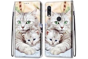 Mo-Somnus Funda para Xiaomi Redmi Note 7, Funda Cartera Funda Libro Caso Piel PU con Tapa Magnético Billetera Flip Carcasa Cuero [Protección Completa] [Ranura para Tarjeta] (Gatos 2)