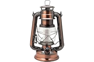 YAKii LED Hurricane Lamp Metal Hanging Storm Lamp 12 LED Dimmer Switch Cold White Battery Operated Lantern Power Outage Indoor Camping Lighting Outdoor Lantern(Copper)