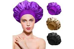 SKAAISONT 3 Pezzi Cuffia Seta Capelli Ricci Cuffia Seta Capelli Notte Bonnet Cuffia di Seta per La Notte Capelli Ricci Cuffia per Dormire Cappello da Notte Berretto Raso Donna (Nero Oro Viola)