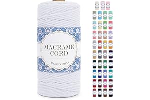 Uiopa Corde Macramé 3mm x 100m Ficelle Macramé Naturel Cordon Coton Fil Macramé 3mm Cordelette pour Suspension Murale Tressée de Plante Rideau Bricolage Décoration Intérieure Boho (Blanc)