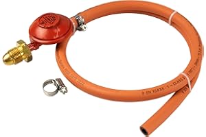 HAMILTON GAS PRODUCTS LTD HAMILTON GAS PRODUCTS Screw in POL Propane Gas Hose & Regulator Kit - 1m of 8mm Hose & Clips | Compatible with Red Calor & Flogas Propane Cylinders | For Garden BBQ, Patio Heater, Grill or Stove