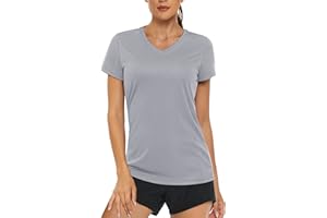 MAGCOMSEN Essentials T-Shirt Damen UV Sportshirts V Ausschnitt Fitness Yoga Laufshirt UPF 50+ Outdoor Wandershirt Leicht Lässig Kurzarm Shirts