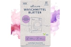 ‎ŒCOLIFE oecolife Waschmittel Blätter, 60 Waschladungen, Vollwaschmittel Made in EU, Waschmittelstreifen für Weiß- und Buntwäsche, wasserlöslich, biologisch abbaubar, nachhaltig, Waschstreifen, Waschblätter