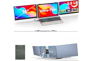 BUNOSDIAS Kwumsy Monitor Portatile Per Laptop 14 Pollici, 0,17" Ultrasottile E Ultraleggero Triplo Schermo PC Portatile, FHD 1080P Portable Monitor, Compatibile Con Laptop Da 13" A 17" (Larghezza Massima 15,7")