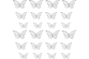 PAITOK Adesivi da Parete Farfalla 3D per Camera da Letto dei Bambini, 24 Pezzi in 3 Dimensioni Decalcomanie da Muro Farfalla Argento per Decorazioni per la Casa Decorazione per Feste di Nozze