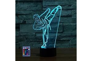 HPBN8 LTD Kreatywna lampka nocna 3D Taekwondo z pilotem zdalnego sterowania, USB, 7/16 kolorów, niesamowita iluzja optyczna, 3D, lampa LED, kształt dla dzieci, do sypialni, na urodziny, Boże Narodzenie