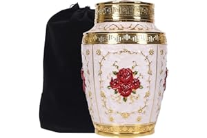 YOUDEAR MEMORIALS Urne für menschliche Asche Erwachsene Frauen – Rose Blume Feuerbestattung Urne Mama – Beerdigungsurne für Frauen aus Zinklegierung – fasst 200 Kubikzoll Asche