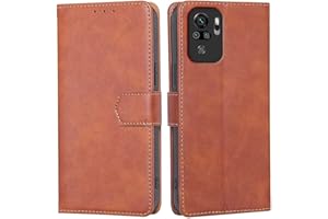 RankOne Funda Compatible con Redmi Note 10S / Redmi Note 10 (4G) / Poco M5s (6.43" Inches), Funda de Piel Tipo Folio Flip Protectora con Ranura para Tarjeta Carcasa - Marrón