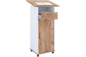 ‎VCM VCM Holz mobiles Rednerpult | Maße ca. H. 109 bis 120 cm x B. 60 cm x T. 50 cm | Stehpult mit Rollen | rollbar mit Schublade | Stehtisch mit Drehtür - Melta