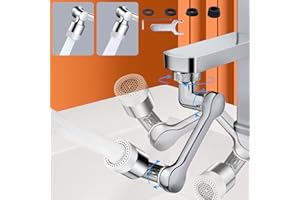 Aérateur de Robinet SELORSS, Rallonge de robinet universelle rotative à 1080°, Deux Méthodes de Sortie d'eau, Laiton massif, Filtre économiseur d'eau, Mousseur pour Cuisine et Salle de Bain, Argent