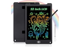 Coolzon Tavoletta Grafica LCD Scrittura 12 Pollici Colorato Schermo, Lavagna da Disegno Portatile Ewriter Cancellabile con Pulsante di Blocco per Bambini Studenti di 3 4 5 6 7 8 anni Adulti (Nero)