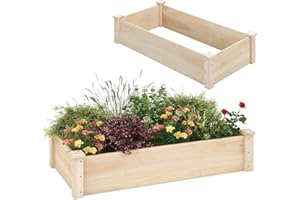 TANGZON Raised Garden Bed with Open-ended Base, Wood Planter Box Kit for Vegetables Flowers Herbs Fruits, Elevated Square Planting Bed for Backyard Patio (Natrual, Rectangular, 120 x 60 x 25 cm)