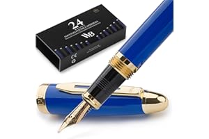 Wordsworth & Black Stylo Plume Majesti (Bleu), éTui De Luxe, Finition Or 24 Carats ; Plume Moyenne Dorée 18 Carats - Cartouches D'encre, Convertisseur D'encre Rechargeable - Stylo De Calligraphie