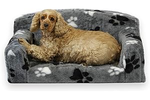 PET BEDS DIRECT Fur Paws – Faux Fur Pet Sofa. Nice Pet Settee. Very Soft Dog bed. Removable cover for animal Couch. Inner material is high grade foam. UK MANUFACTURER (Grey with paws, Small 82 x 46 x 34cm)