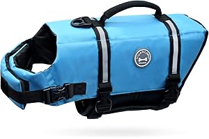 VIVAGLORY Rip Stop Dog Life Jacket, Buoyancy Aid with Handle, Buoyancy for Doggy, Dog Life Jacket for Swimming & Boating, S, Blue