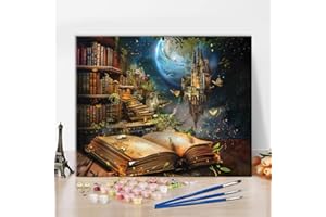 TISHIRON DIY Books Paint by Numbers for Adults, Castle Acrylic Paint by Numbers Kits on Canvas, Oil Hand Painting Botanic, Paint by Numbers Kit for Adults Gift Home Decor 16"x20"(Frameless)