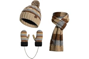INSISMY 3PCS Kids Winter Hat Scarf Gloves Set for 3-8 Years Boys and Girls Pompom Beanie Hat Lined with Fleece Knitted Set