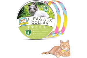 SURGLAM Cat Flea and Tick Collar, Flea Treatment Cat 2 Pcs, 8 Months Effective Protection Waterproof Adjustable Cat Flea Collar Natural Safe Flea Tick Treatment for Kittens Cats Puppies Rianbow 15.7 In Long