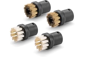 Kärcher Set Brosses Rondes Très Abrasives, 4 Embouts pour la Saleté Tenace, la Cuisine, la Maison : 2 Brosses Laiton & 2 Brosses Abrasives, Accessoires d'origine pour Nettoyeur Vapeur Kärcher