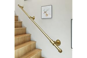 RTY-BY Kit de soporte de barandilla de pasamanos de escalera dorada - Barra de agarre para exteriores - Tubo redondo escalera de mano Montaje en pared Interior Exterior, 60cm 100cm 120cm 150cm 180cm 200cm