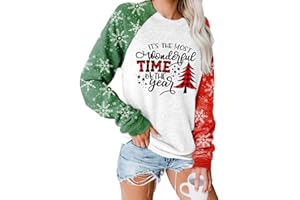 Achinel Womens Christmas Top Long Sleeve Sweatshirts Ladies Xmas Tops Sparkly Wine Glass Shirts Casual Merry Chirtsmas Blouse