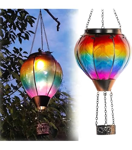 Lanterne Solaire LED Montgolfière - Déco Jardin Avec Effet Flamme Arc-en-Ciel
