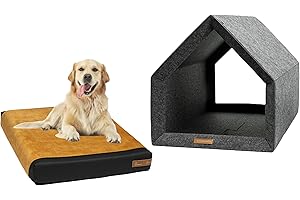 Rexproduct - PetHome Hundehütte mit Liegefläche und Dach I Biss- und Kratzfest I Gute Schalldämmung I Umweltfreundlich & Einfach zu Montieren I Größe L (80x62x64 cm) - Dunkelgrau und Gelb