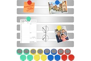 Wukong 30x3cm | 6 Piezas Plata Pizarra Magnética Pizarra Memo, Tablero de Anuncios Adhesivo con 16 Piezas Imanes de Colores para Oficina, Pizarra de Alfileres, Pared de Fotos, Hogar