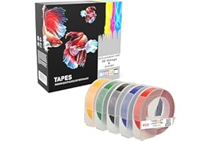 PRESTIGE CARTRIDGE Pack de 5 bianco sobre negro rojo azul verde amarillo 9mm x 3m Cintas de estampación autoadhesivas compatibles para impresoras de etiquetas Dymo 3D Omega y Junior