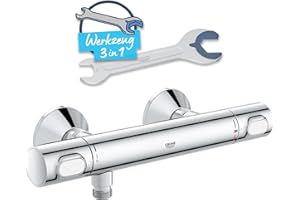 ‎GROHE GROHE Precision Flow, Duscharmatur wassersparend (Thermostat hält Temperatur konstant, Verbrühschutz bei 38°C, Mischbatterie mit Wasserspartaste für die Dusche, mit 3in1 Werkzeug), chrom, 34840000