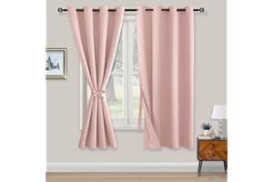 XWZO Blickdichte Vorhänge Verdunklungsvorhänge mit Ösen 2 Stücke Gardienen mit Raffhalter Lichtundurchlässige Vorhänge für Schlafzimmer,WonhzimmerBüro, 160x132 cm, Hellpink