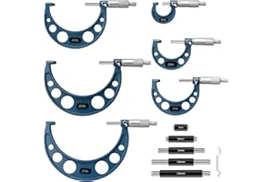 AUTOUTLET 0-150mm Kit de Micromètre d'Extérieur Standard Outils de Machiniste Haut de Gamme Cadre Rond Echelle de Vernier de Précision 0,0001" / 0,01 mm avec Pointes en Carbure