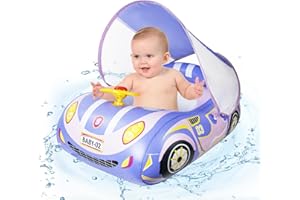 Flotador Bebe con Sombrilla Ninonly Flotador de Piscina para Niños de Protección Solar UPF50+ Extraíble Flotador Bebe Inflable Ideal para Niños Piscina de Natación para Niños de 3 A 36 Meses Morado