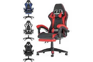 ‎BIGZZIA bigzzia Gaming Stuhl mit Fußstütze - Gamer Stühle Ergonomisch mit Lendenkissen + Kopfstütze Gaming Chair Höhenverstellbar Computerstuhl für Erwachsene Mädchen Junge (Rot)
