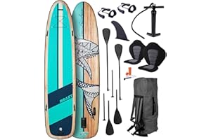 BRAST SUP Board Family | Aufblasbares Stand up Paddle Set XXL | 370x87x15cm bis 210kg | 7 Designs | inkl. Zubehör 2X Kajak-Sitz 2X Fußschlaufe 2X Paddel Pumpe Rucksack